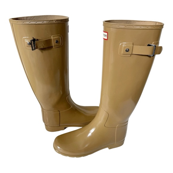 Hunter Womens Beige Tan Tall Rain Boots Size 7 - Picture 1 of 6